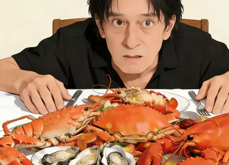 dreaming of no teeth, person with no teeth sitting in front of a seafood feast unable to eat