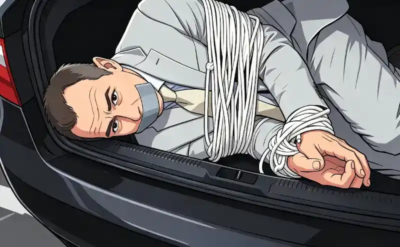 A conceptual illustration of a dream of being kidnapped in a car, representing loss of control and life direction.